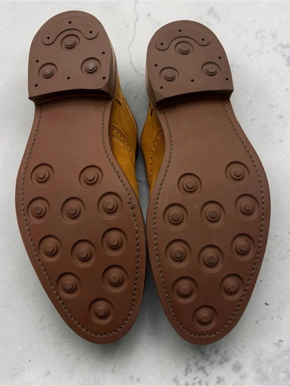 Allen Edmonds Mustard Tan Suede Brogue Oxfords